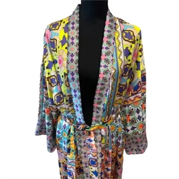 ZARA Printed  Belted Long Line‎ Open Front Kimono Robe Sz XS S M NEW! - Picture 7 of 16